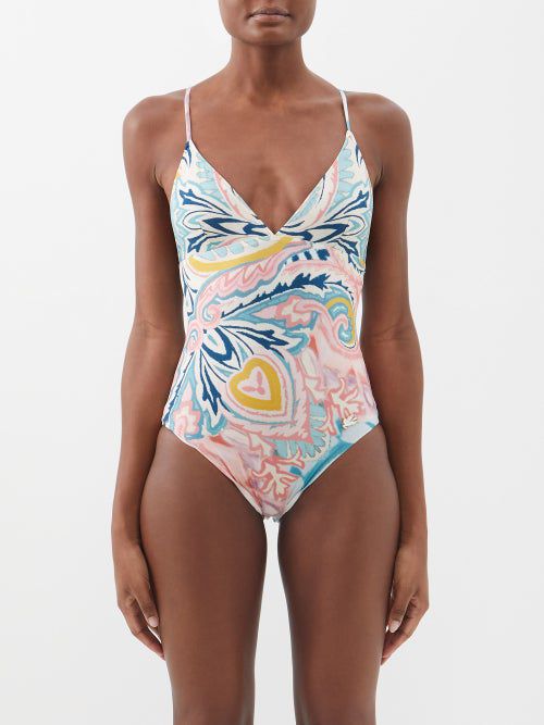 Abstract-print V-neck swimsuit