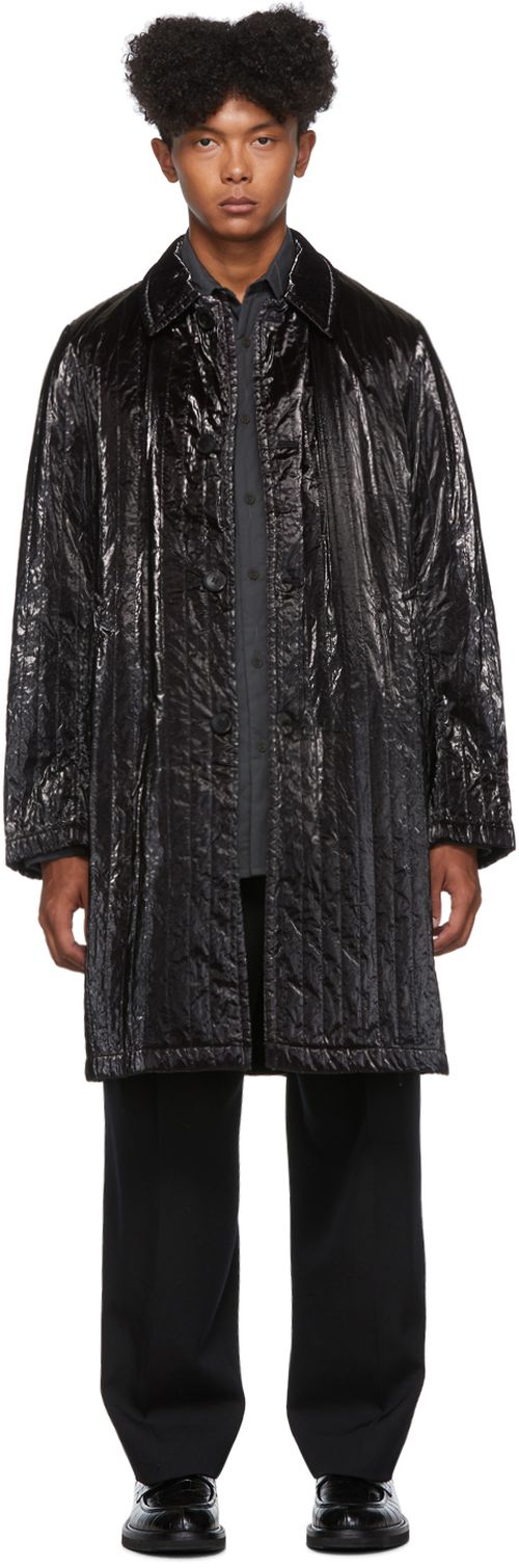 Black coated satin coat